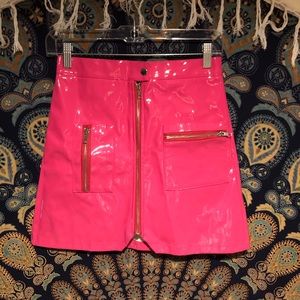 Faux Patent Leather Skirt with Zipper Pockets